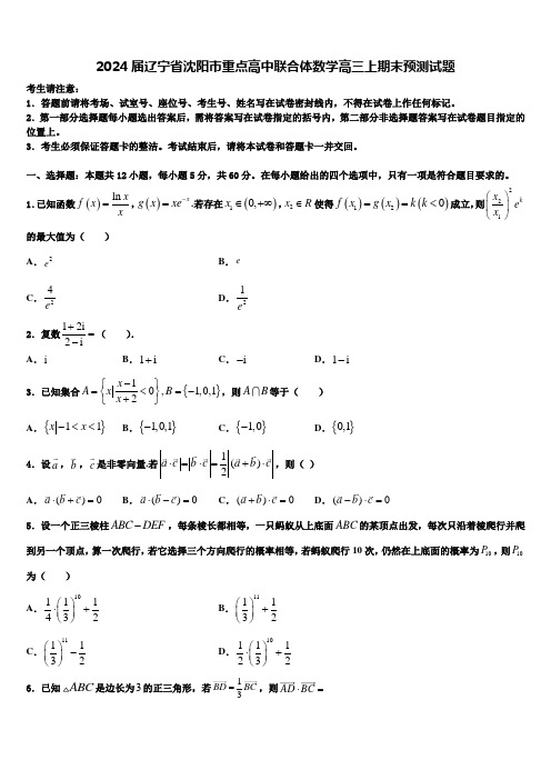 2024届辽宁省沈阳市重点高中联合体数学高三上期末预测试题含解析