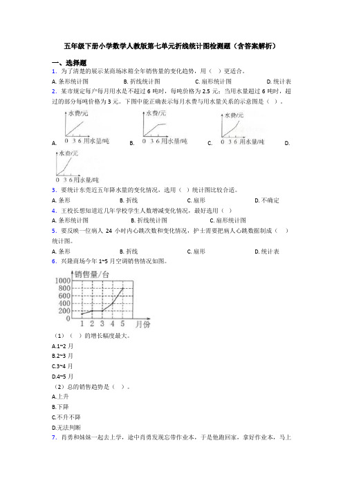 五年级下册小学数学人教版第七单元折线统计图检测题(含答案解析)