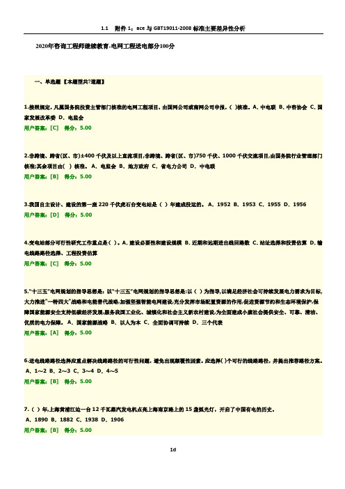 2020年咨询工程师继续教育-电网工程送电部分100分