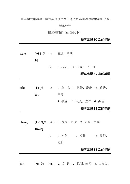 同等学力申请硕士学位英语水平统一考试历年阅读理解高频词汇