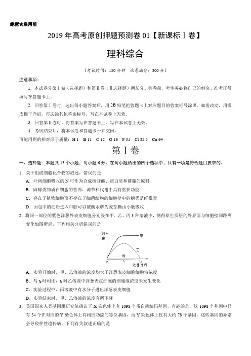 2019年高考理科综合押题全国I卷预测卷 01(含答案)