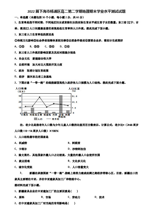 2022届下海市杨浦区高二第二学期地理期末学业水平测试试题含解析