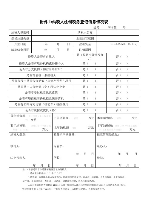 注销税务登记信息情况表