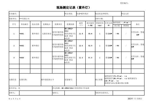 紫外灯--现场测定记录