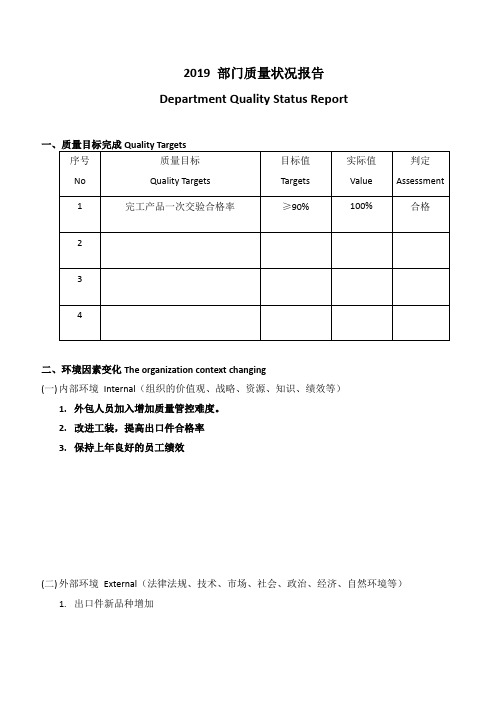 2019 QC 部门质量状况报告 Department quality status report