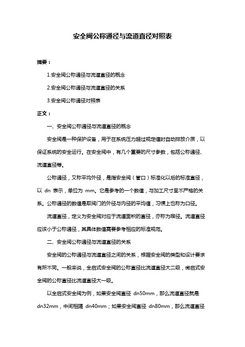 安全阀公称通径与流道直径对照表