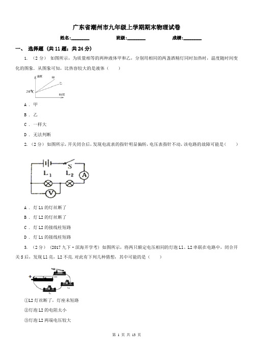 广东省潮州市九年级上学期期末物理试卷