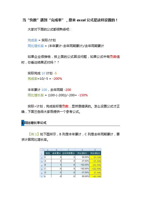 当“负数”遇到“完成率”，原来excel公式是这样设置的！