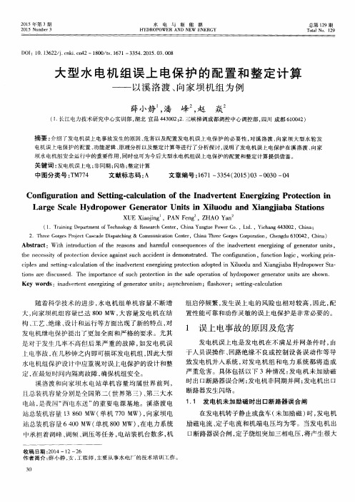 大型水电机组误上电保护的配置和整定计算——以溪洛渡、向家坝机组为例