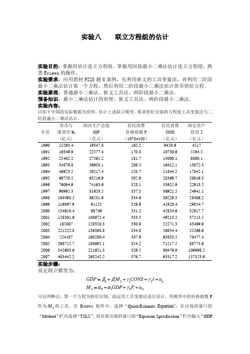 实验八    联立方程组的估计