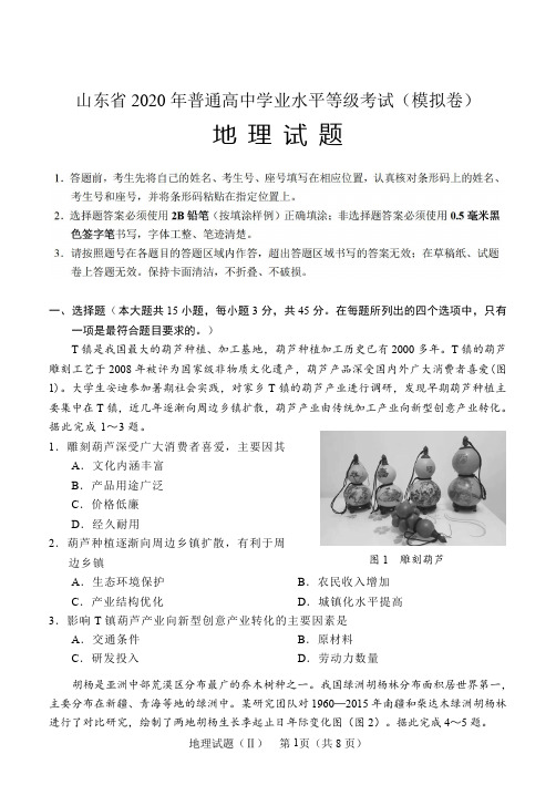 山东省2020年(5月)普通高中学业水平等级考试(模拟卷)地理试题及参考答案
