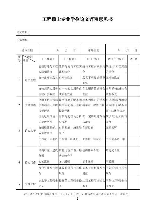 工程硕士专业学位论文评审意见书