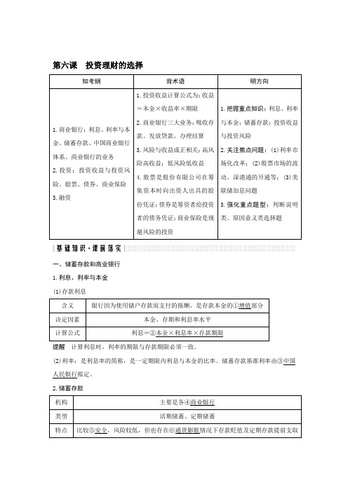 [高考政治资料]高考政治高三政治复习人教版必修一 第六课投资理财的选择 教案 .doc