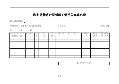 海安县劳动合同制职工录用备案花名册