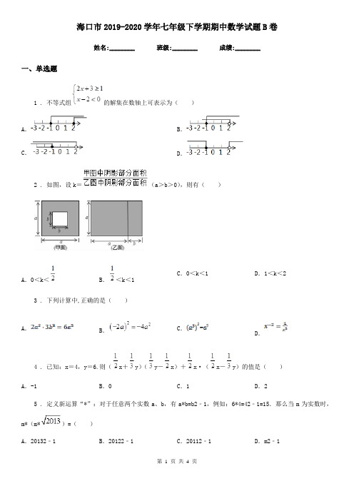 海口市2019-2020学年七年级下学期期中数学试题B卷