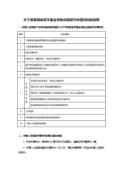 关于准备国家留学基金资助出国留学申请材料的说明