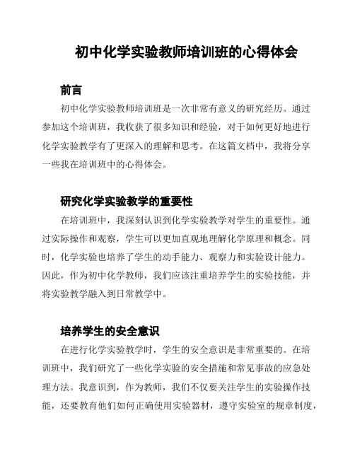 初中化学实验教师培训班的心得体会