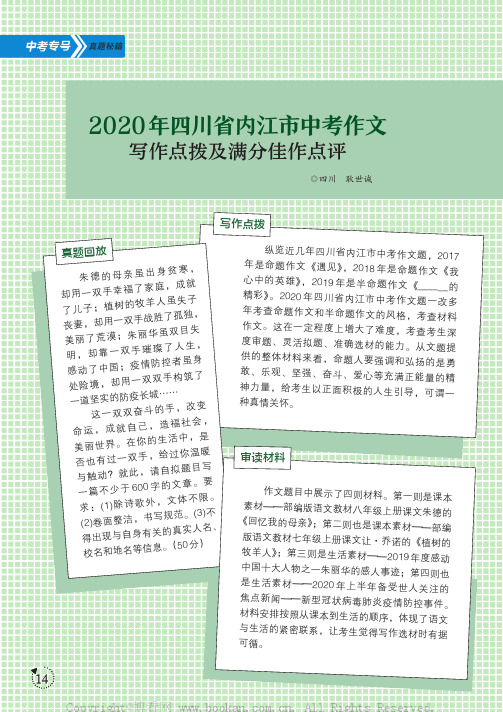 2020 年四川省内江市中考作文写作点拨及满分佳作点评