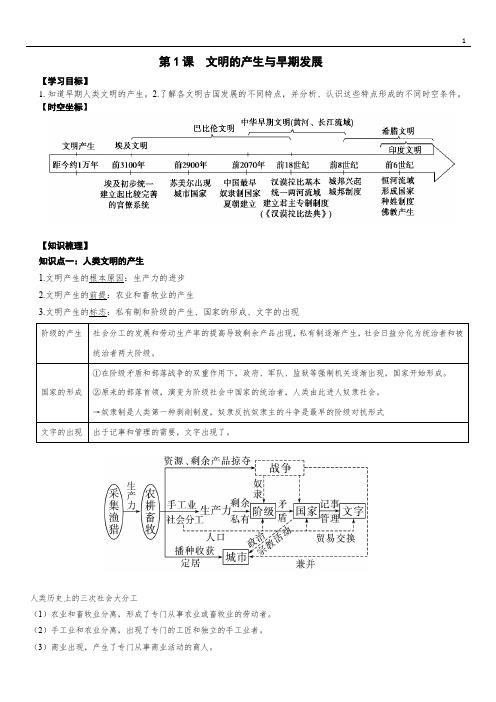 第1课+文明的产生与早期发展+导学案 高一下学期统编版(2019)必修中外历史纲要下