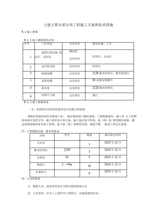 土建主要分部分项工程施工方案和技术措施