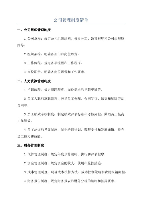 公司管理制度清单