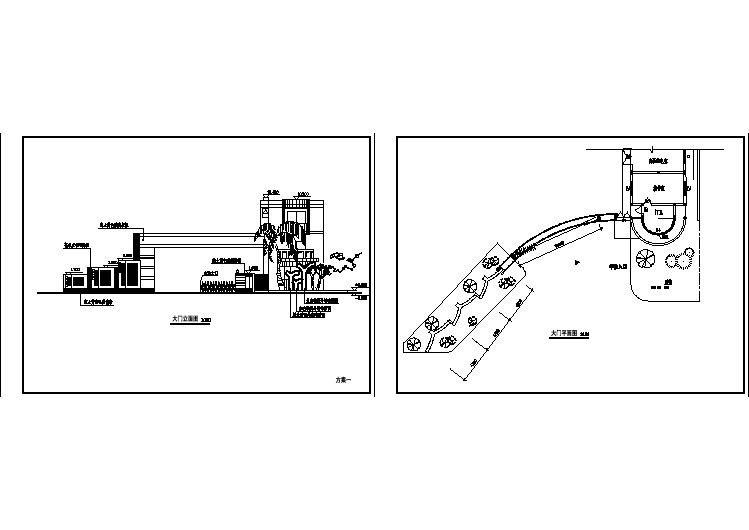 某学校大门设计cad建筑方案图（标注详细）