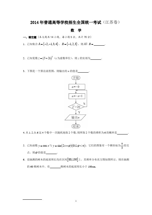 2014年高考江苏卷(数学)