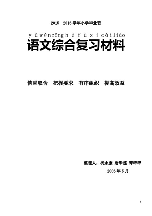 2016小学毕业班语文综合复习材料