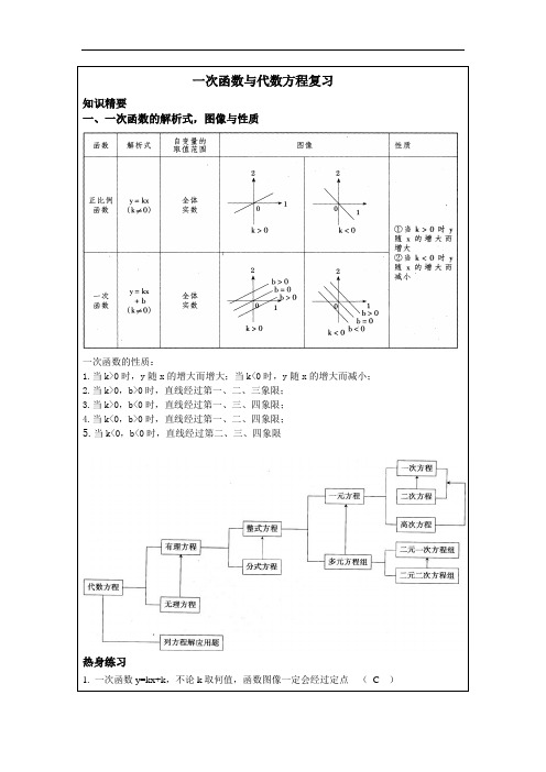 沪教版八年级数学-期中复习一次函数与代数方程-教师版讲义