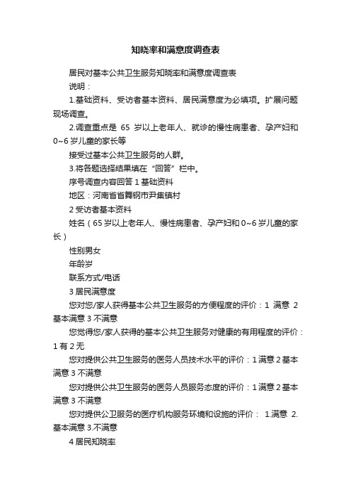 知晓率和满意度调查表