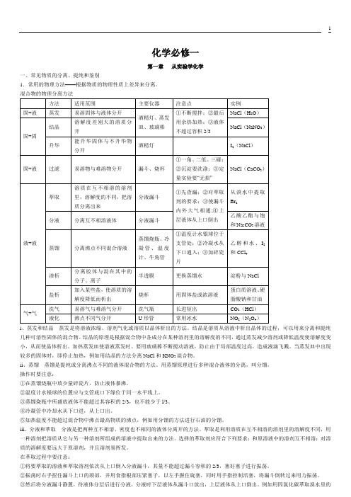 化学必修一各章知识点及习题及答案