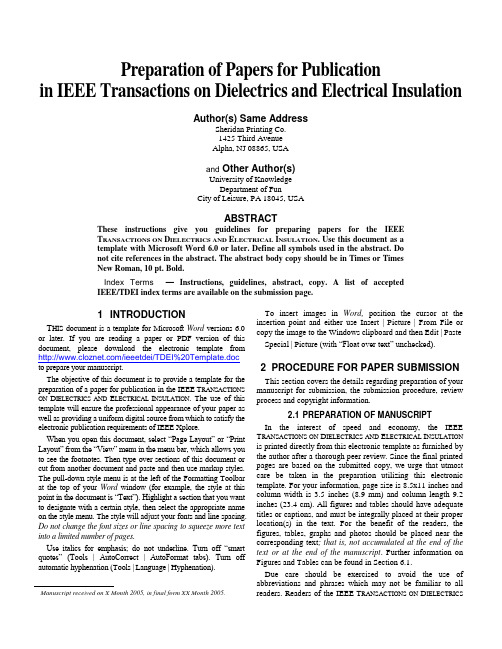 IEEE Transactions on Dielectrics and Electrical Insulation 论文模板(TDEI Template)