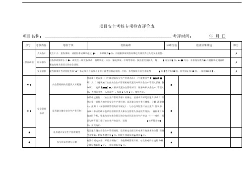 附表1：项目安全考核专项检查评价表