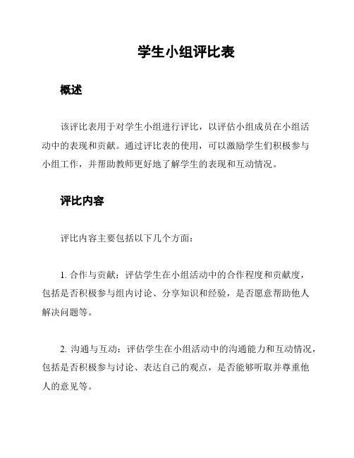 学生小组评比表