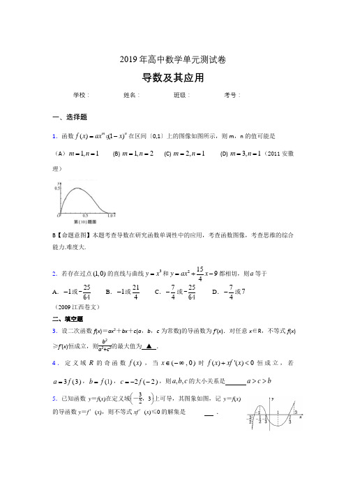 最新精选2019高考数学《导数及其应用》专题考核题完整版(含答案)