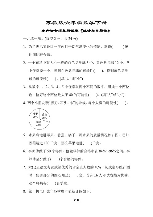 【苏教版】六年级数学下册《总复习(三)统计与可能性》(附答案)