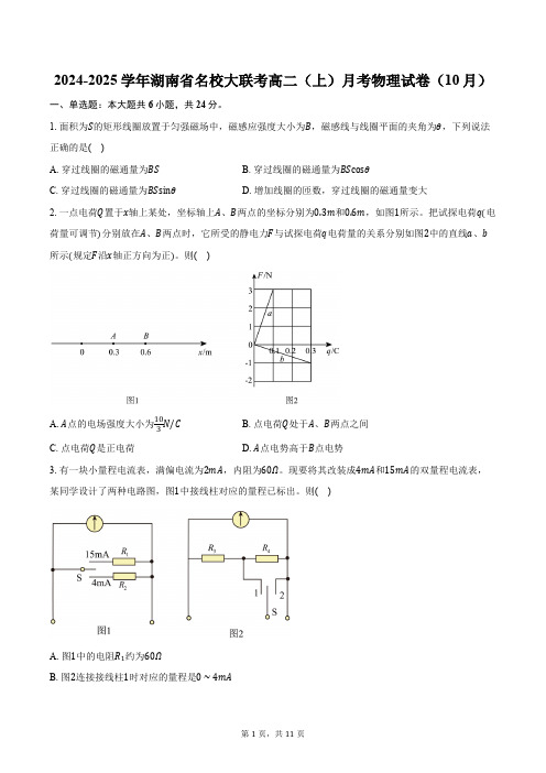 2024-2025学年湖南省名校大联考高二(上)月考物理试卷(10月)(含答案)