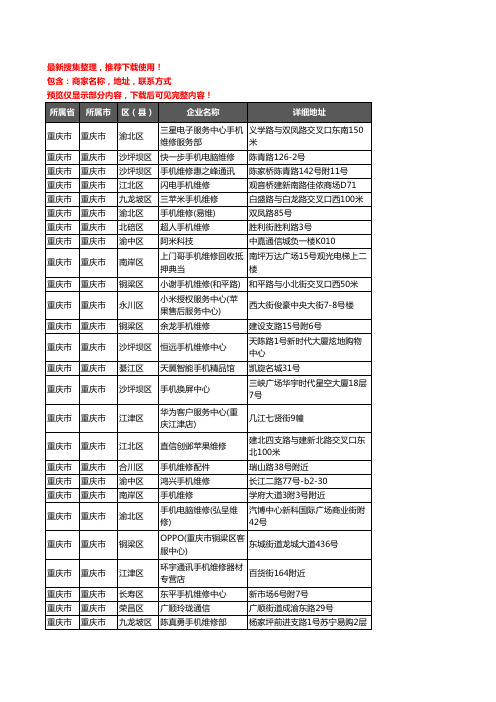 新版重庆市手机维修企业公司商家户名录单联系方式地址大全929家