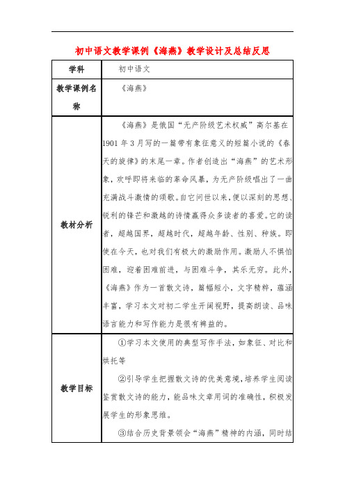 初中语文教学课例《海燕》教学设计及总结反思