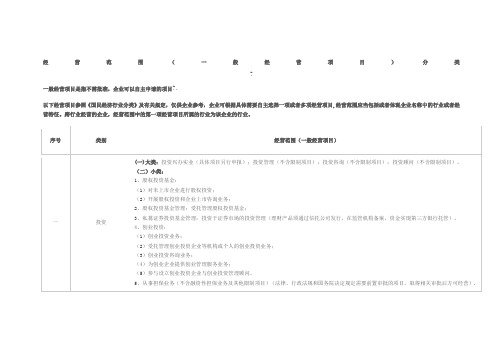 经营范围一般经营项目分类