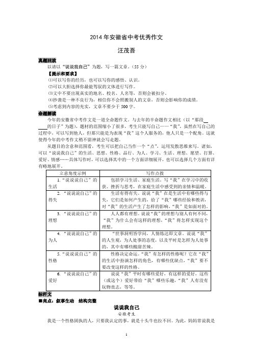 2014年安徽省中考优秀作文