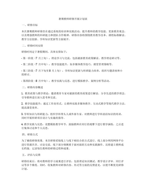 暑期教师研修开展计划表