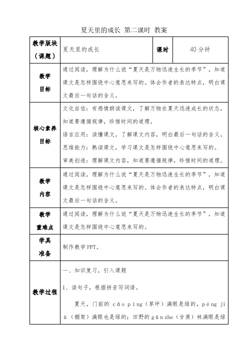 部编版六年级语文上册《夏天里的成长》第二课时教案