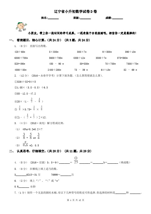 辽宁省小升初数学试卷D卷(测试)