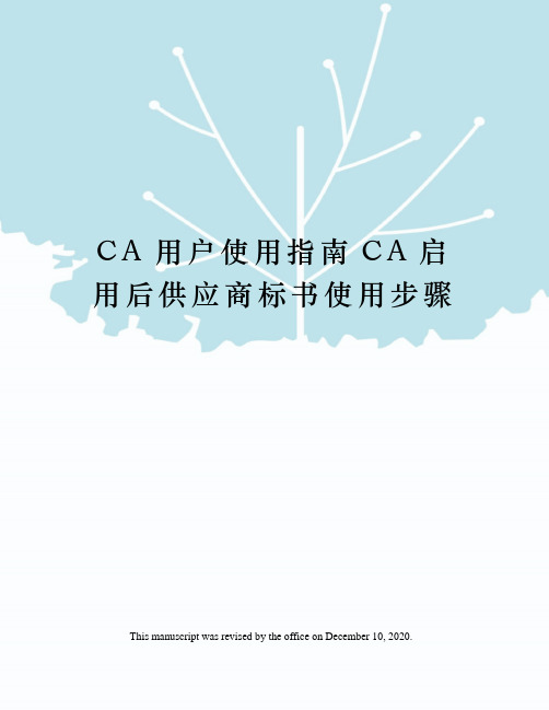 CA用户使用指南CA启用后供应商标书使用步骤