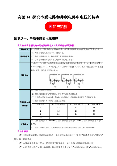 实验14探究串联电路和并联电路中电压的特点(原卷版)-2025年中考物理二轮题型专项复习