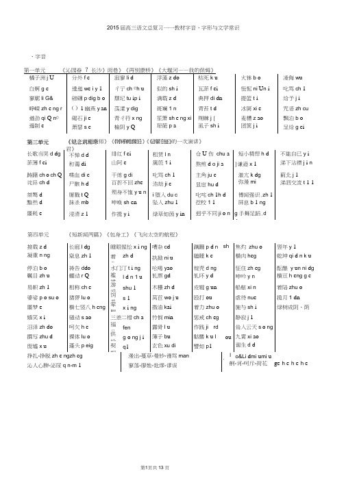 2015届高三语文总复习——教材字音、字形与文学常识