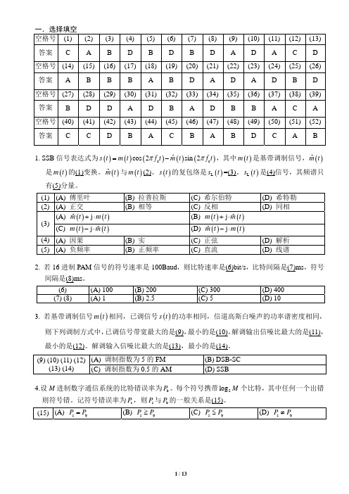 2015年北京邮电大学通信原理期中试题及参考答案