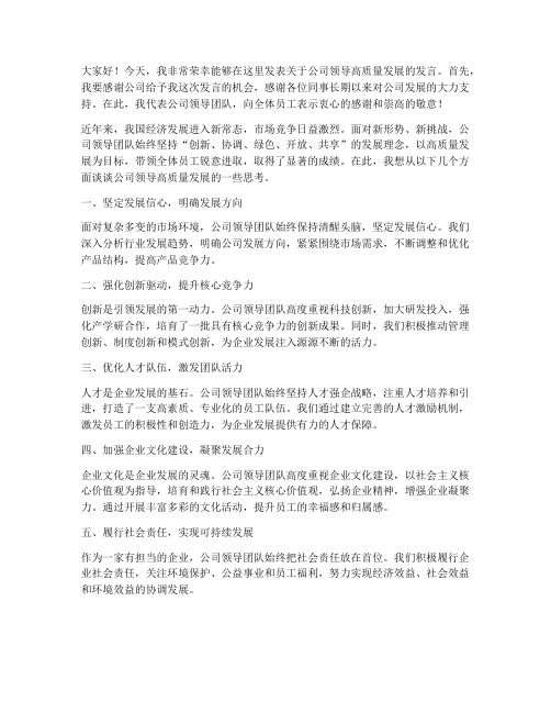 公司领导高质量发展发言稿