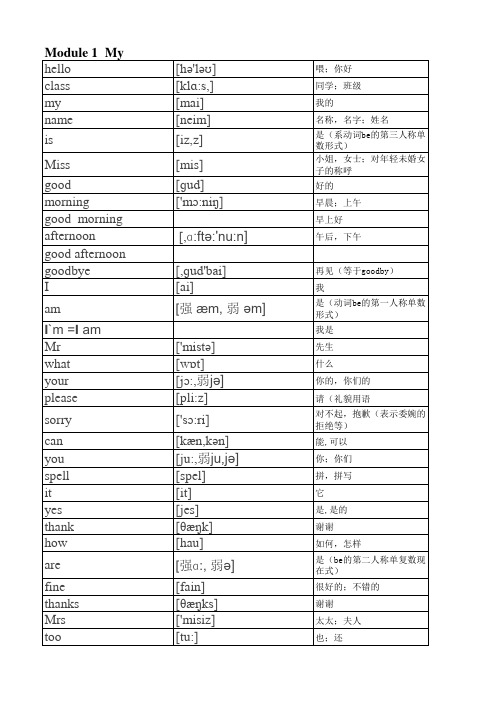 外研英语单词表七年级上(含音标可编辑)